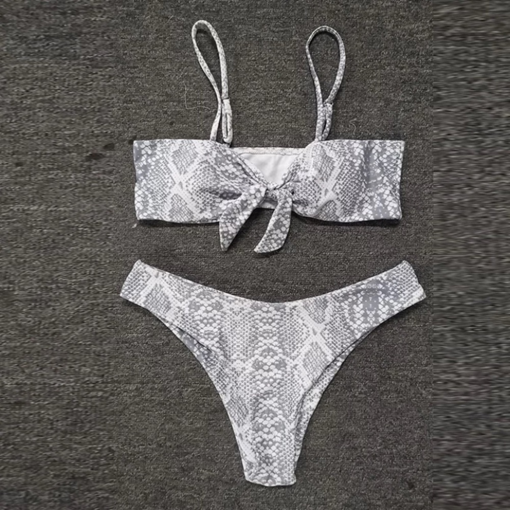 SOLD OUT CLEARANCE Gray Python Snake Print Bow Knot Bikini Swimsuit - Picture 2 of 2